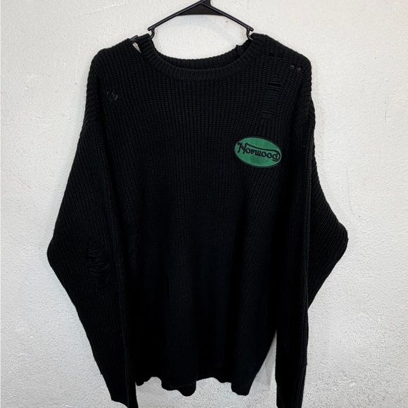 Norwood Chapters Distressed Logo Knit Sweater - Black - Size M - Picture 4 of 7